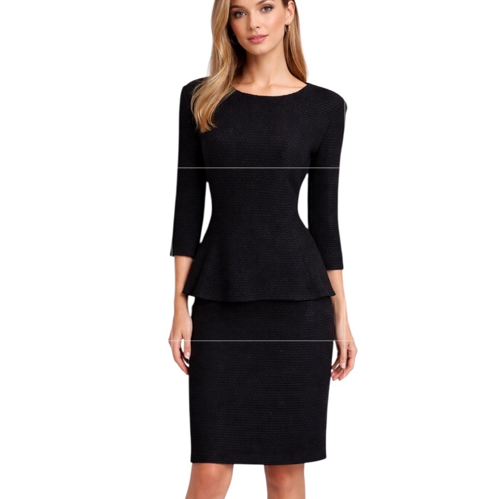 St. John Black Tweed Knit Dress Size 6 Made in USA Silk Lined